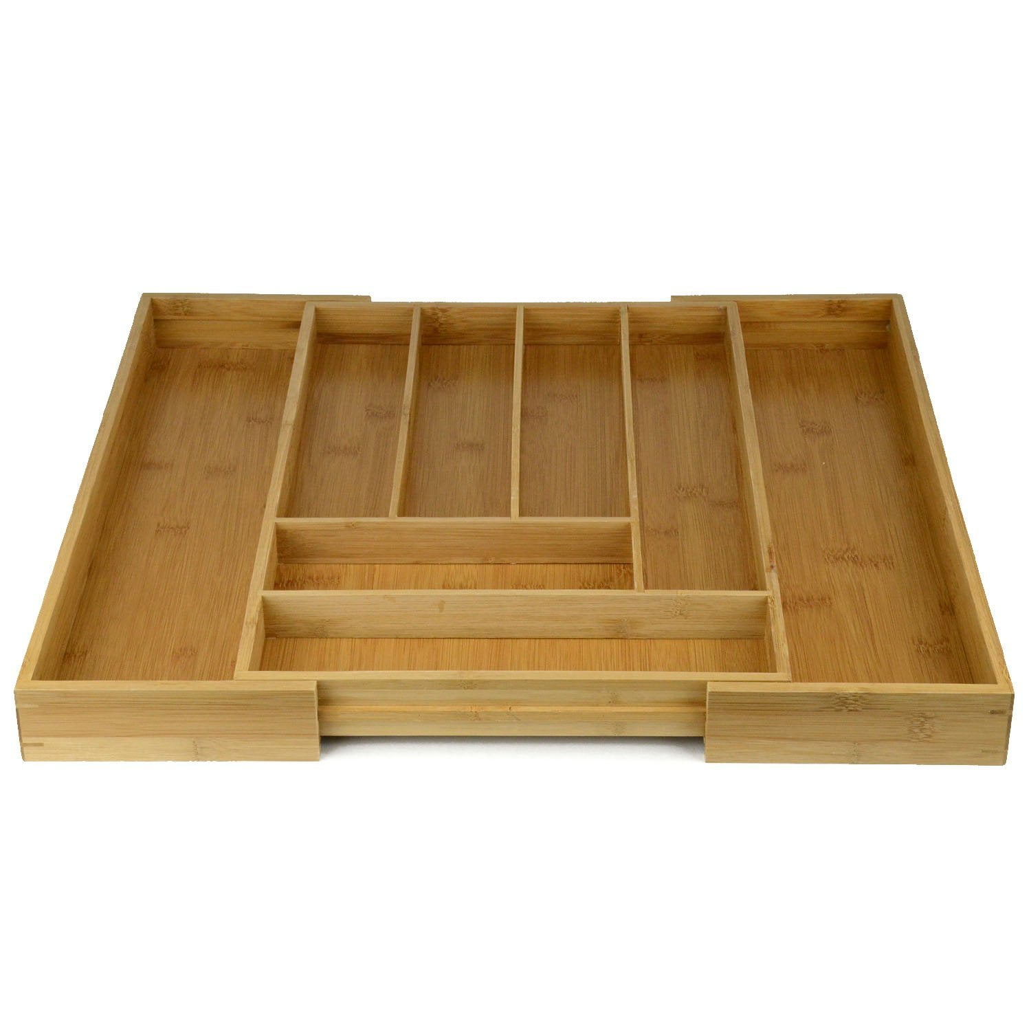Natural Bamboo Adjustable Drawer Organizer with Movable Dividers