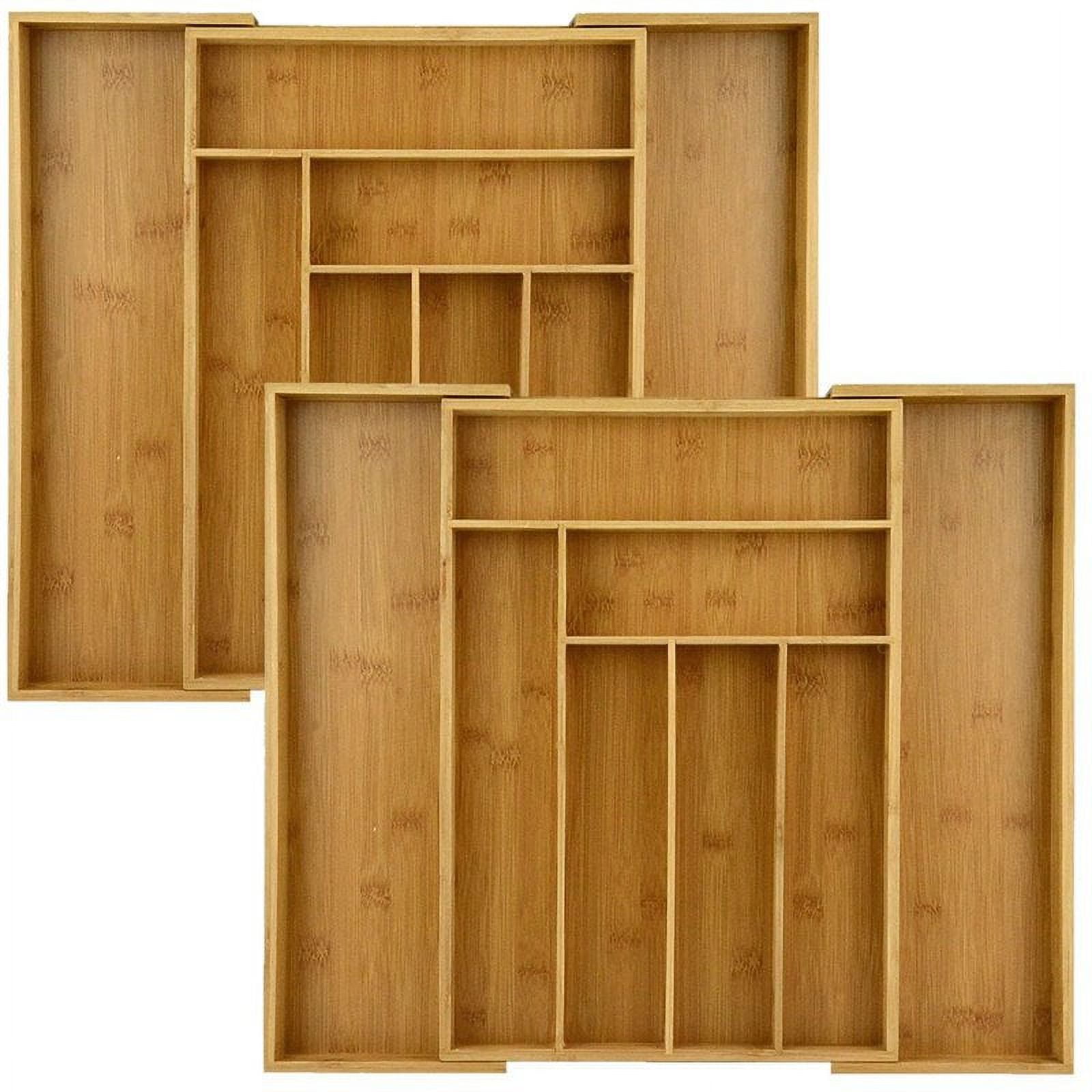 Heim Concept Extendable Bamboo Drawer Organizer Tray in Brown (Set of 2)