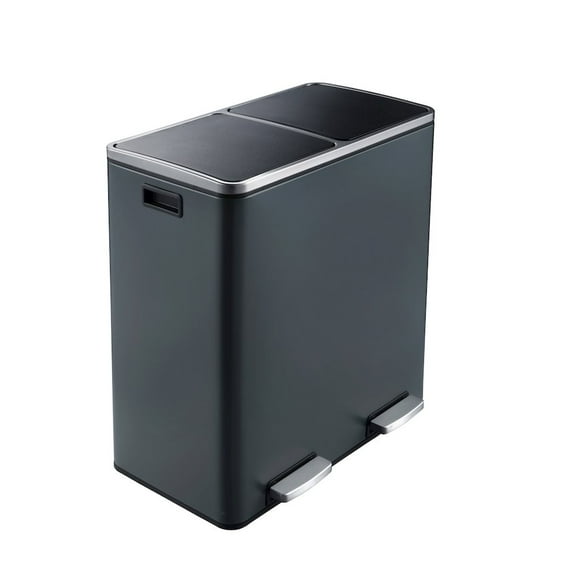 WHITE LABEL 60L Dual Compartment Trash Can - Matt Grey
