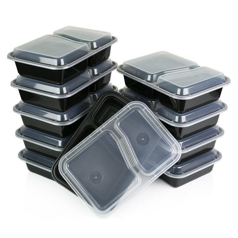 Heim Concept Premium Meal Prep Food Containers w/ Lid 3 Compartment Reusable Stackable 10-Pack, Size: 2 x 9 x 5 Inches, 3 Compartments, Black