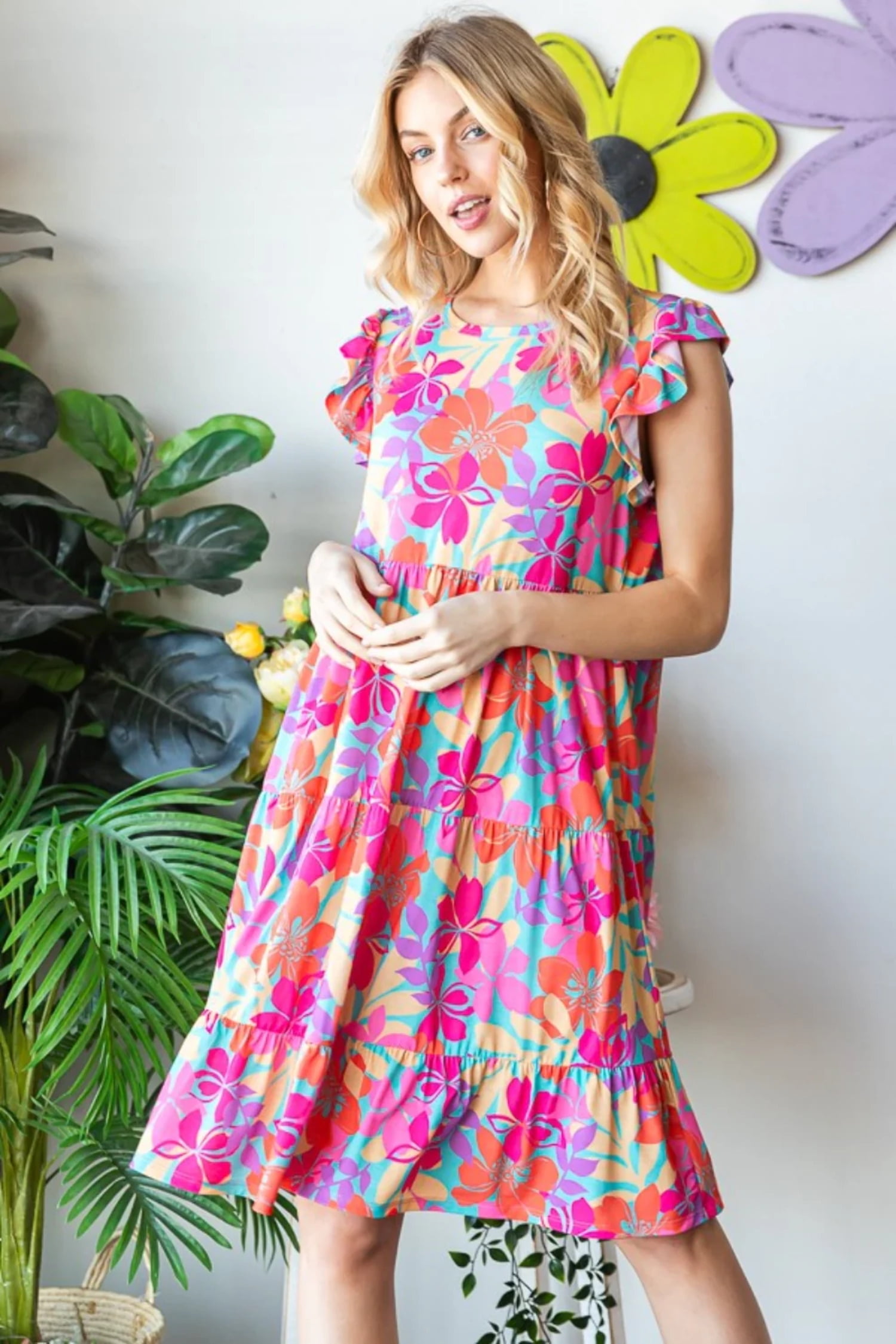 HEIMISH SOLID DRESS WITH RUFFLED (2XL ONLY)