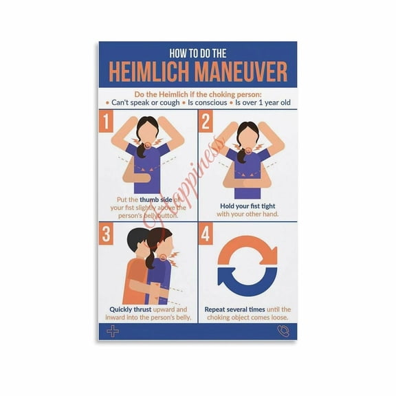 Heimlich Maneuver Step Guide Infographic Poster First Aid Knowledge Guide Canvas for Living Room Bedroom Decor poster