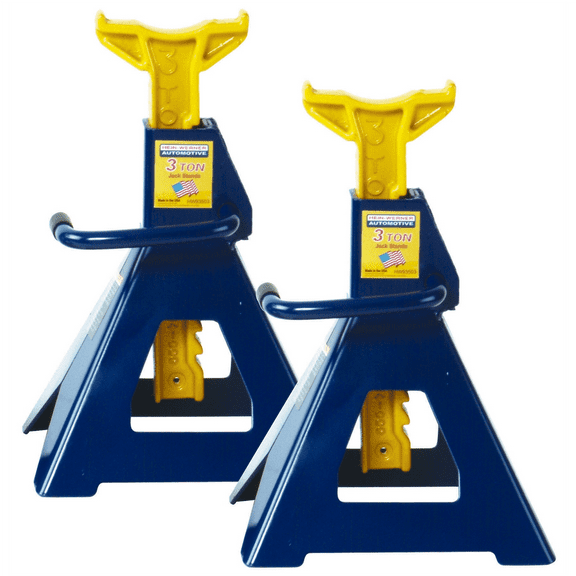 Hein-Werner 3 Ton Ratchet Action Jack Stand, Blue/Yellow, Minimum Height 11-1/2", Maximum Height 17"