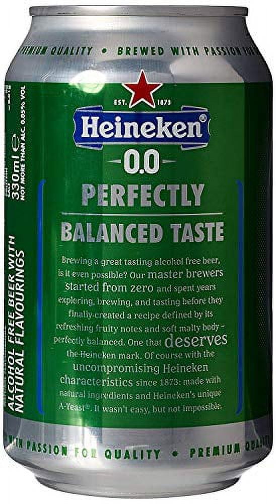 Heineken 0.0% Non-Alcohol, Alcohol Free Beer, Great Taste, Zero Alcohol, 11.2 Fl Oz | Case of 24 Cans
