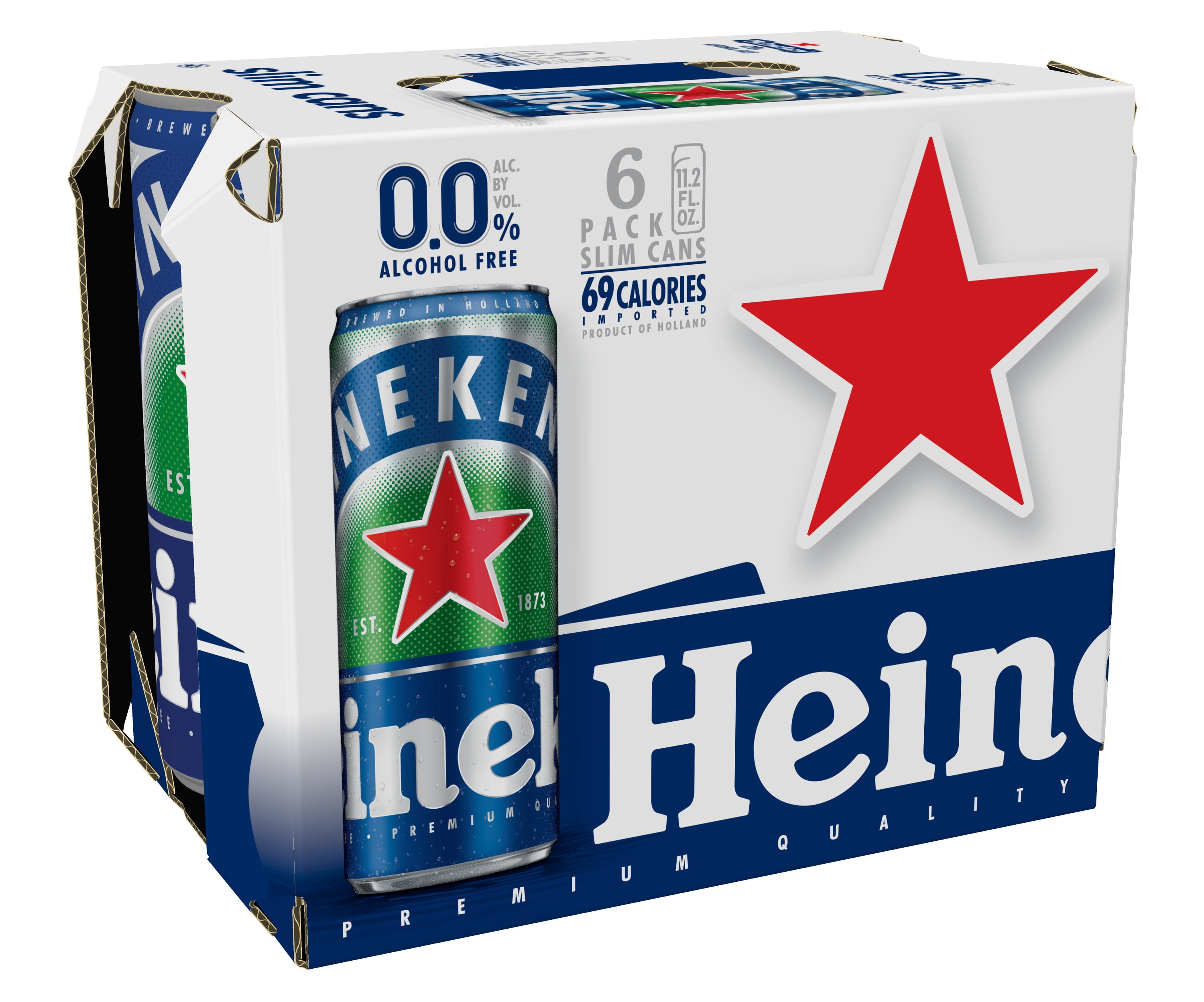 Heineken 0.0 Non-Alcoholic Beer, 6 Pack, 11.2 fl oz Cans, 0.0% Alcohol ...