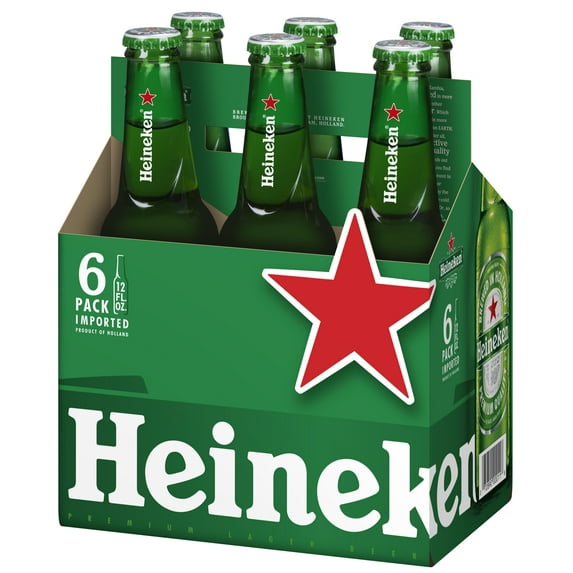 Heineken Lager Crafted Beer, 6 pack, 12 fl oz Glass Bottles, 5% ABV, Imported from Netherlands