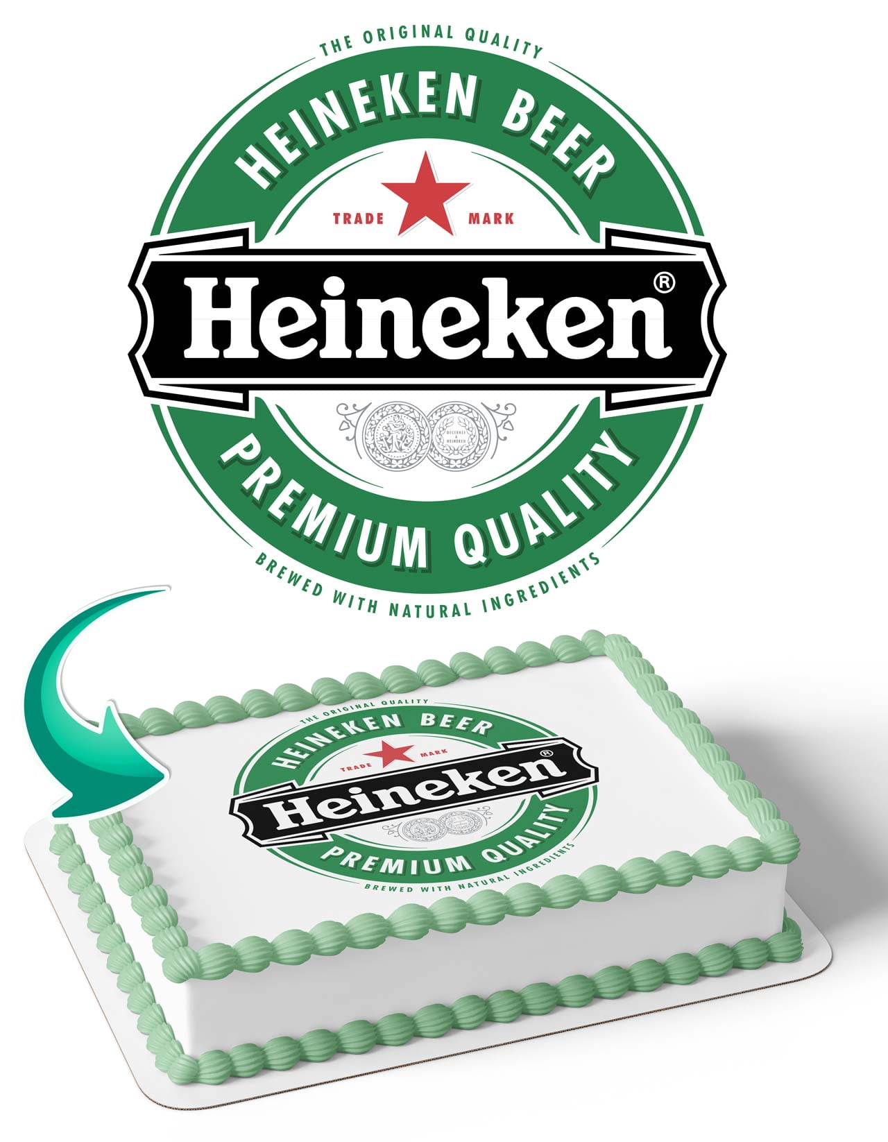 Heineken Logo Beer Edible Image Cake Topper Personalized Birthday Sheet