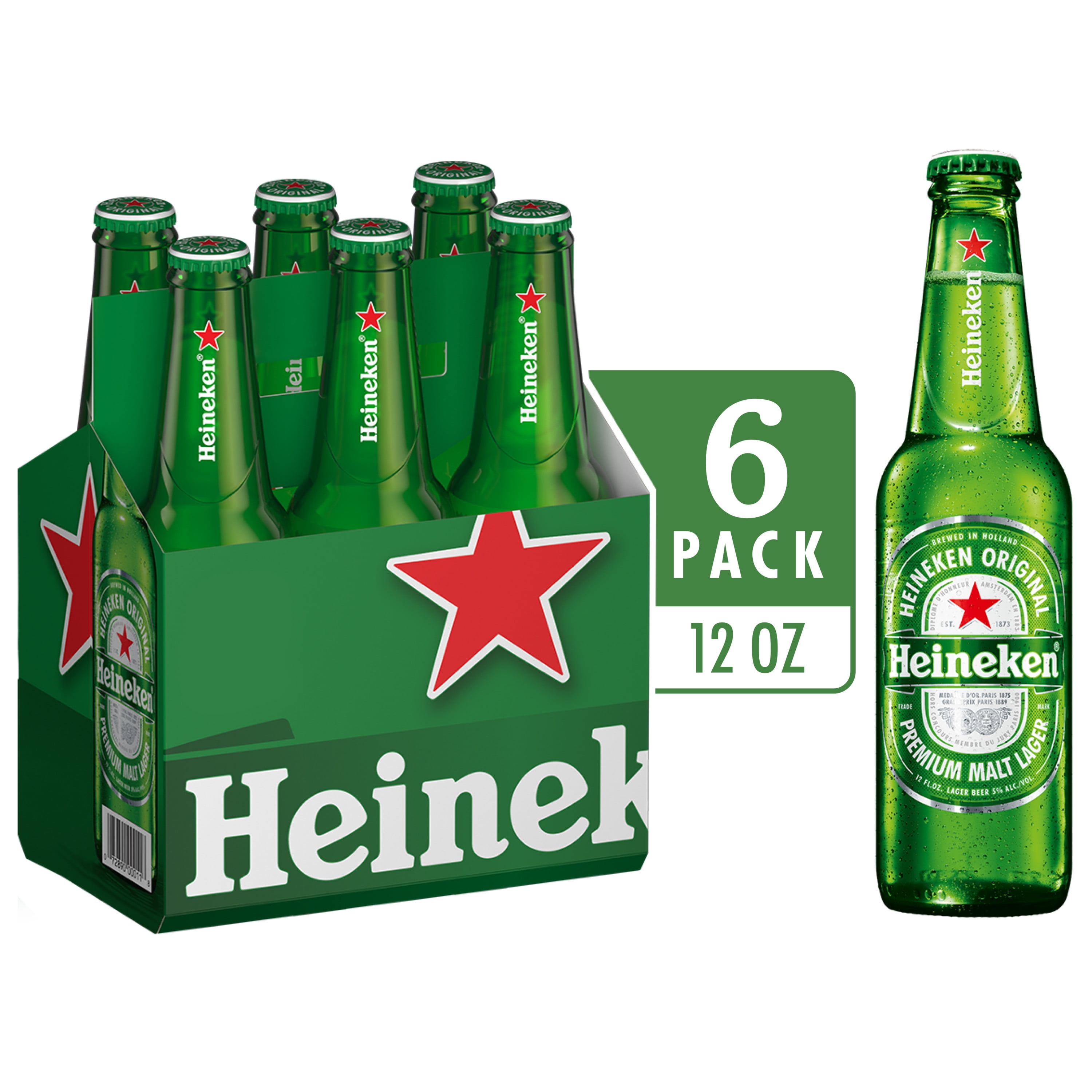 Heineken Original Lager Beer, 6 Pack, 12 fl oz Bottles, 5% Alcohol by Volume