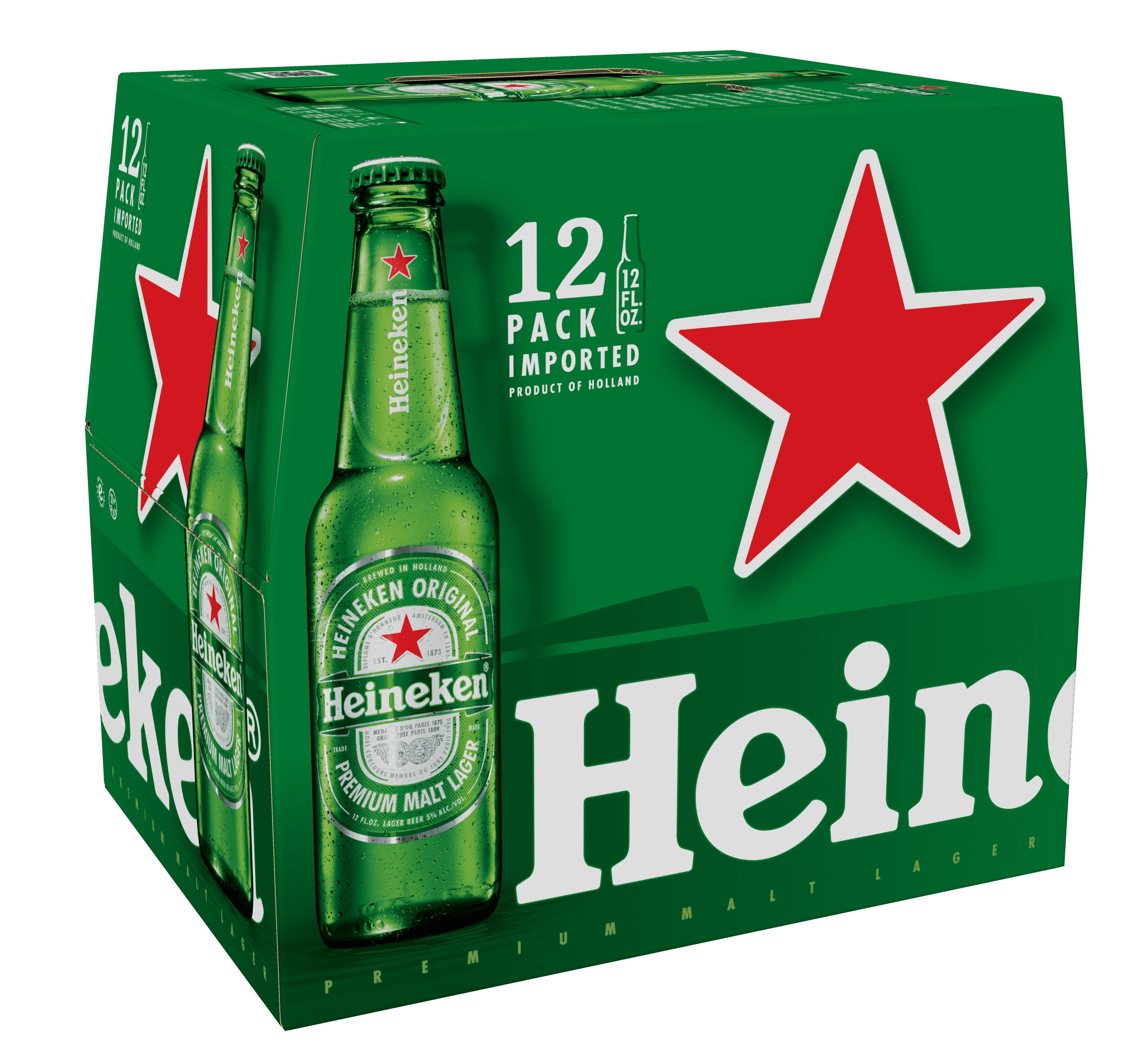 Heineken Original Netherlands Lager Import Beer, 12 pack, 12 fl oz Bottles, 5% ABV