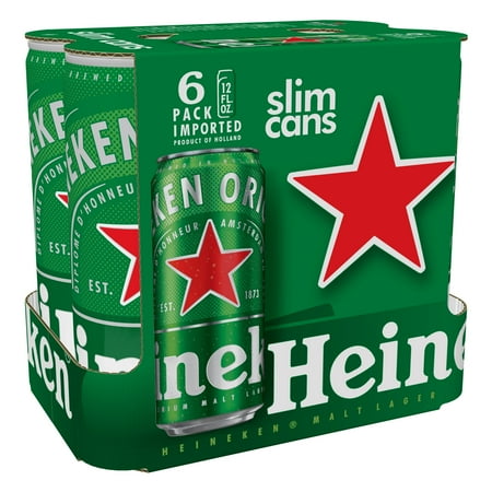 Heineken Original Netherlands Lager Import Beer, 6 pack, 12 fl oz Cans, 5% ABV