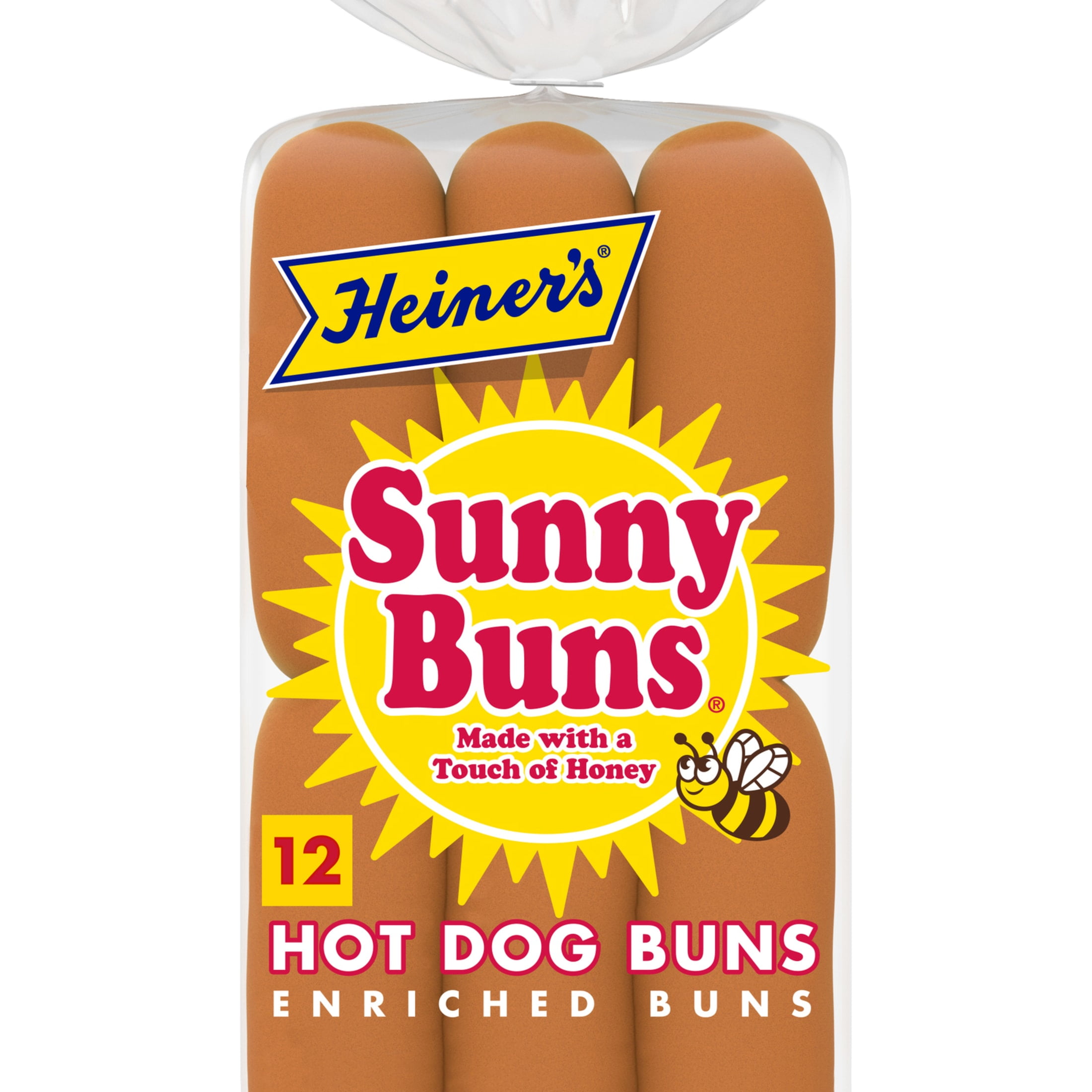 Heiner's Sunny Buns Honey Enriched Hot Dog Buns, 12 count, White Hot Dog Buns, 18 oz Bag