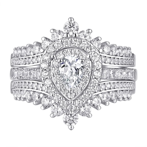 Newshe Jewellery 3 Ct Moissanite Wedding Rings Set Pear Cut Engagement Rings for her Bridal Ring Enhancer Size 7