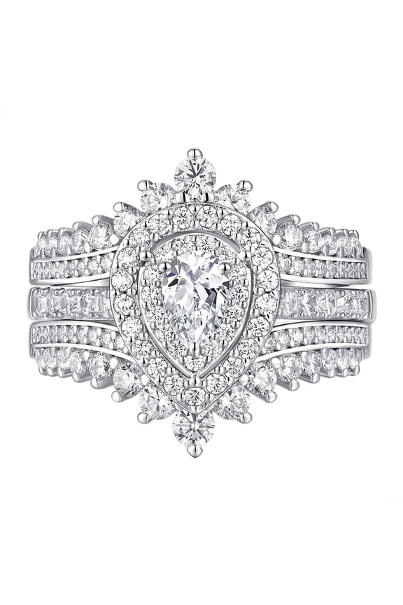 3 Ct Moissanite Wedding Rings Set Pear Cut Engagement Rings for her Bridal Ring Enhancer Size 7