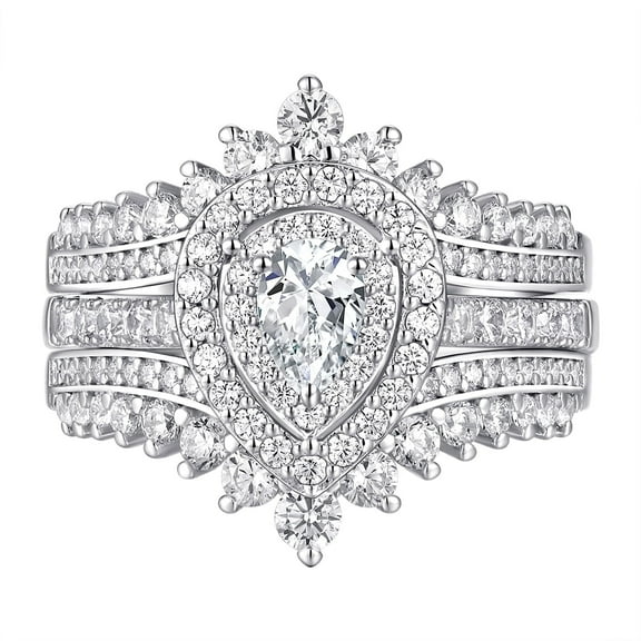 Newshe Jewellery Wedding Rings Set AAAAA Cz Rings for Women Engagement Rings 925 Sterling Silver Bridal Ring Enhancer Size 7