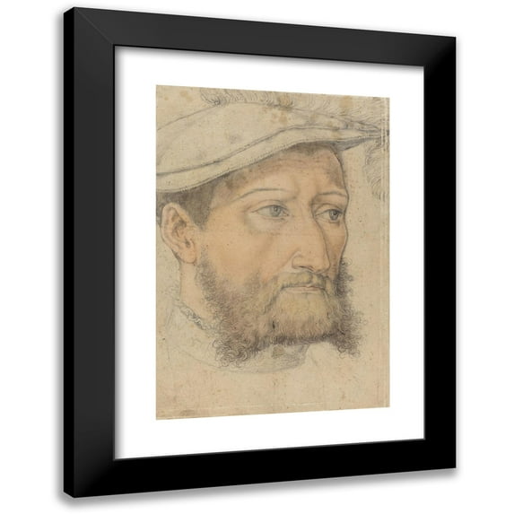 Heinrich Aldegrever 11x14 Black Modern Framed Museum Art Print Titled - Portrait of a Bearded Man with a Beret (C. 1540)