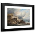 thumbnail image 1 of Heinrich Ambros Eckert 14x12 Black Modern Framed Museum Art Print Titled - Loading Hay on the Normandy Coast (1839), 1 of 5