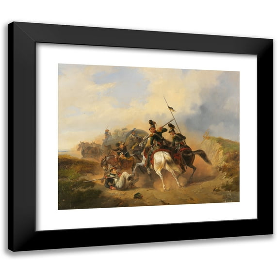 Heinrich Ambros Eckert 24x20 Black Modern Framed Museum Art Print Titled - Raid Scene (1836)