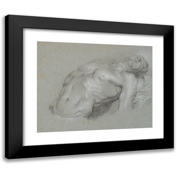 Heinrich Dittmers 14x12 Black Modern Framed Museum Art Print Titled - The Upper Body of Heavily Laid -Back Male Model (1625 - 1677)