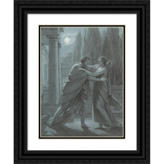 Heinrich Friedrich Füger 19x24 Black Ornate Framed Double Matted Museum Art Print Titled: Lais Taking Aristipp by Surprise Ca. 1801 (Mid-18th-Early 19th Century)