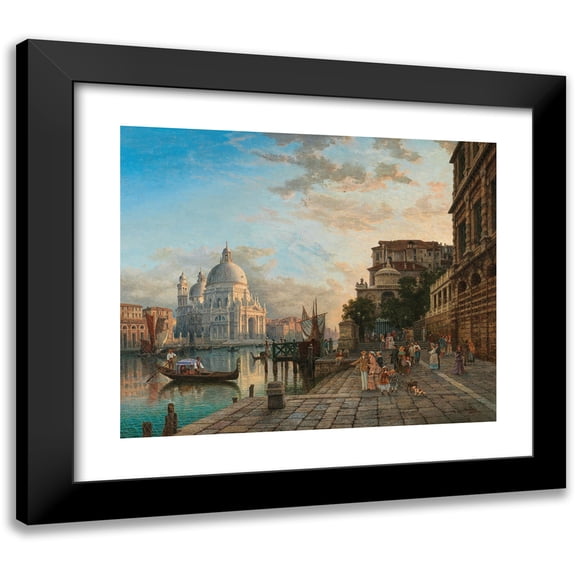 Heinrich Jaeckel 14x12 Black Modern Framed Museum Art Print Titled - Venice, Cafe Giardina with Santa Maria Della Salute