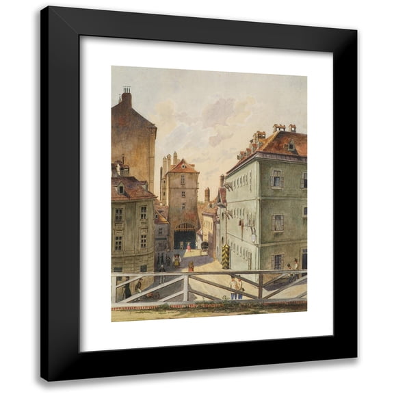 Heinrich Lang 12x14 Black Modern Framed Museum Art Print Titled - The Neutor with the Stockhaus in Vienna (1858)