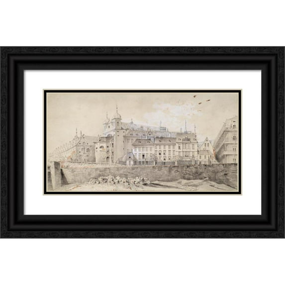 Heinrich Lang 18x11 Black Ornate Wood Framed Double Matted Museum Art Print Titled - Dominican Church and Monastery in Vienna