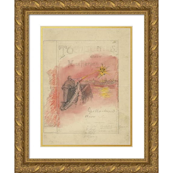 Heinrich M. Krabbé 15x18 Gold Ornate Wood Frame and Double Matted Museum Art Print Titled - Tire Design For; N. Van Harpen, Coincidence (1898)