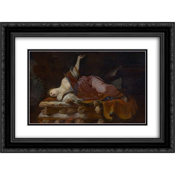 Heinrich Schonfeld 2x Matted 24x18 Black Ornate Framed Art Print 'Dido auf dem Scheiterhaufen '
