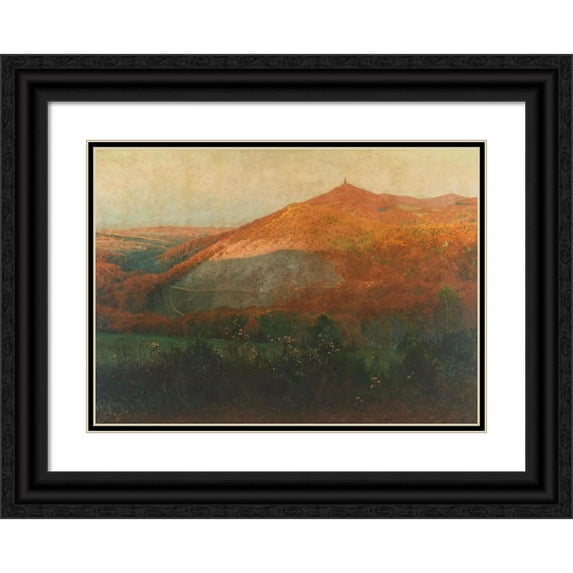 Heinrich Tomec 18x14 Black Ornate Wood Framed Double Matted Museum Art Print Titled - Hermannskogel with View of the Habsburgwarte (1909)