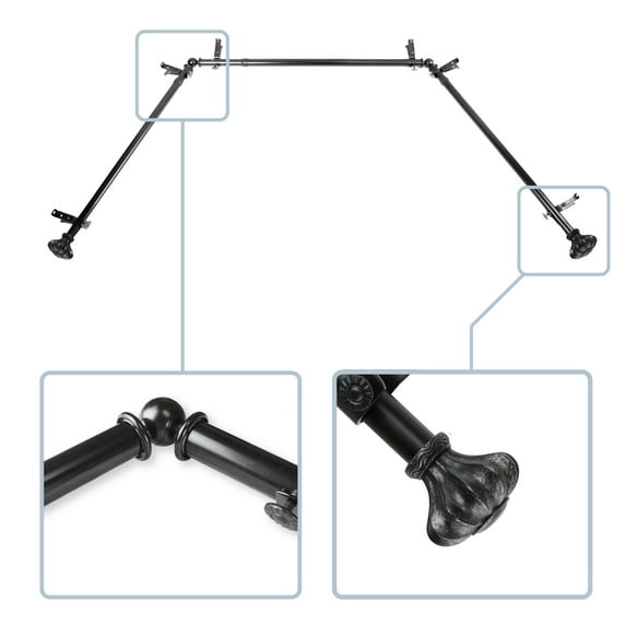 Heinz 13/16" Bay Window curtain rod 20"-36", 38"-72" - Black,(ABay-03-2)