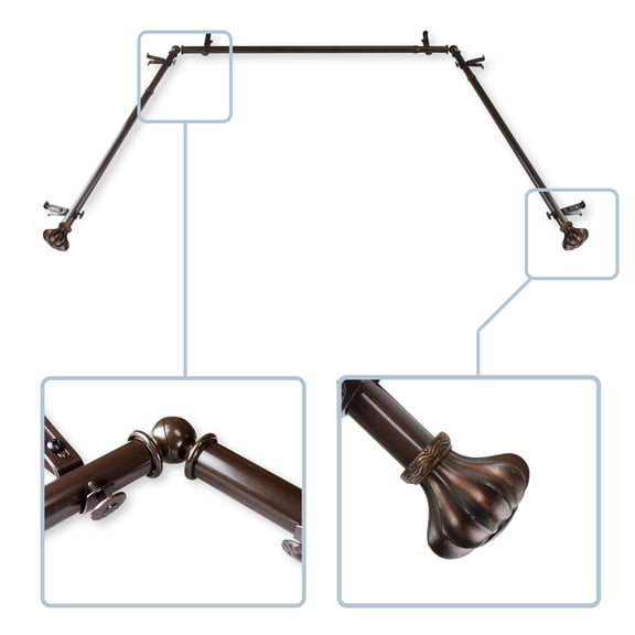 Heinz 13/16" Bay Window curtain rod 20"-36", 38"-72" - Cocoa,(ABay-03-7)