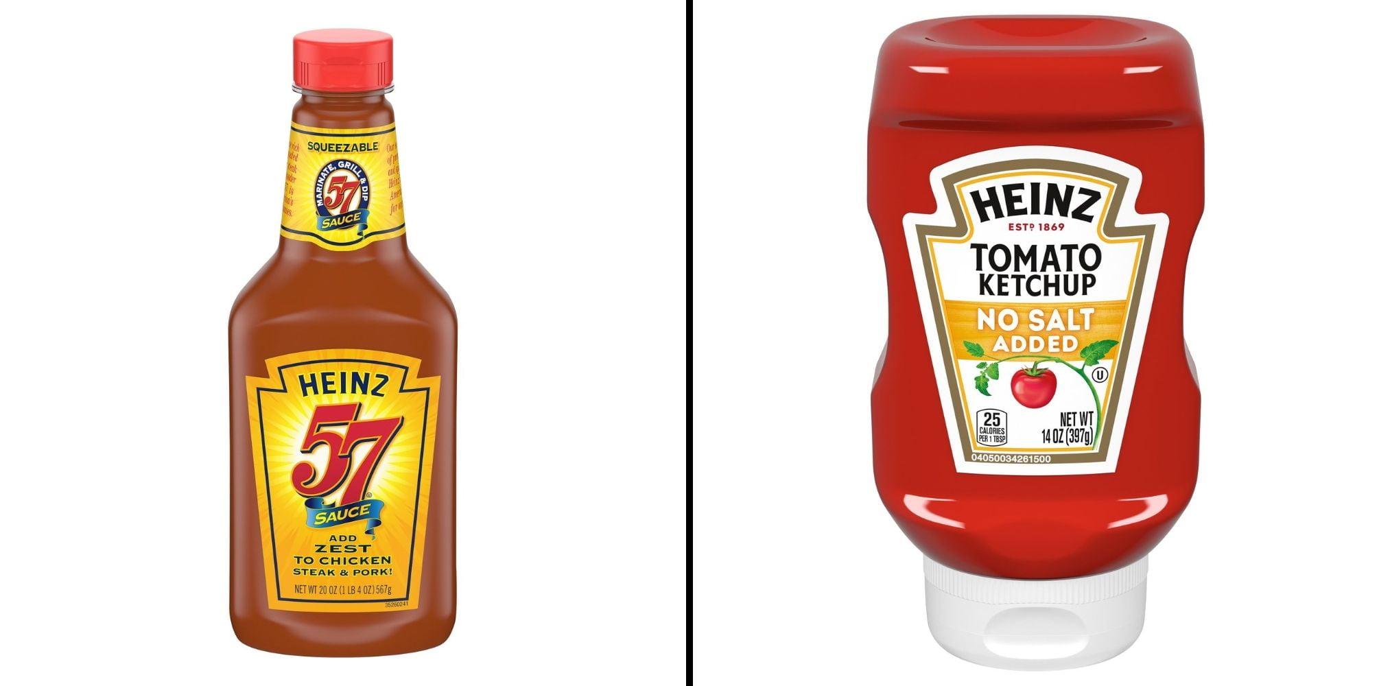 Heinz 57 Squeezable Sauce 20 oz & No Salt Tomato Ketchup 14 oz