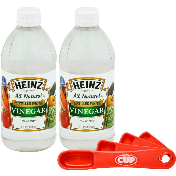 Heinz All Natural Distilled White Vinegar 5% Acidity 16 Ounce Glass Bottle (Pack of 2) with By The Cup Swivel Spoons