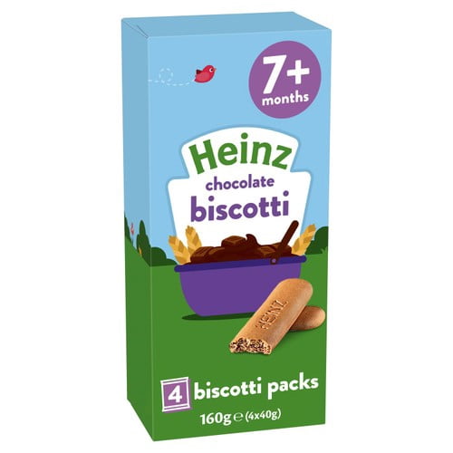 Heinz Chocolate Biscotti Baby Food Snacks 7+ Months Multipack 4 x 40g, British Import (Pack of 2)