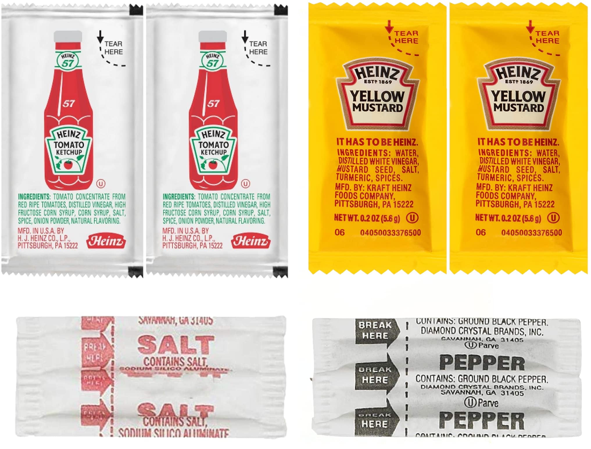 Heinz Condiment Packets Variety Pack of Ketchup, Mustard, Salt, and