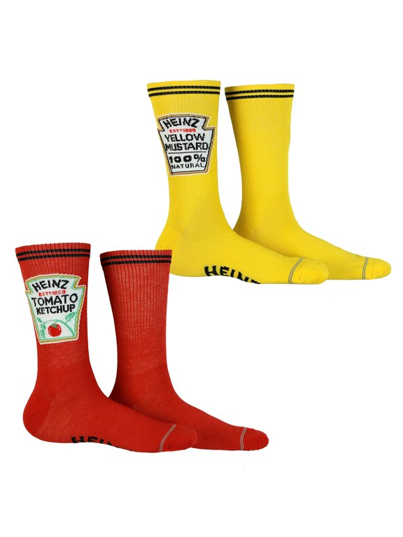 Crew Socks Ketchup and Mustard 2 Pair Food Graphic Design Shoe Size 7-12