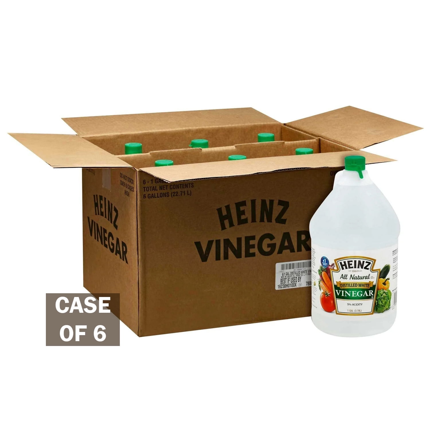 Heinz Distilled White Vinegar 1 Gallon, All Natural, 5% Acidity, 1 gal Jug l Case of 6