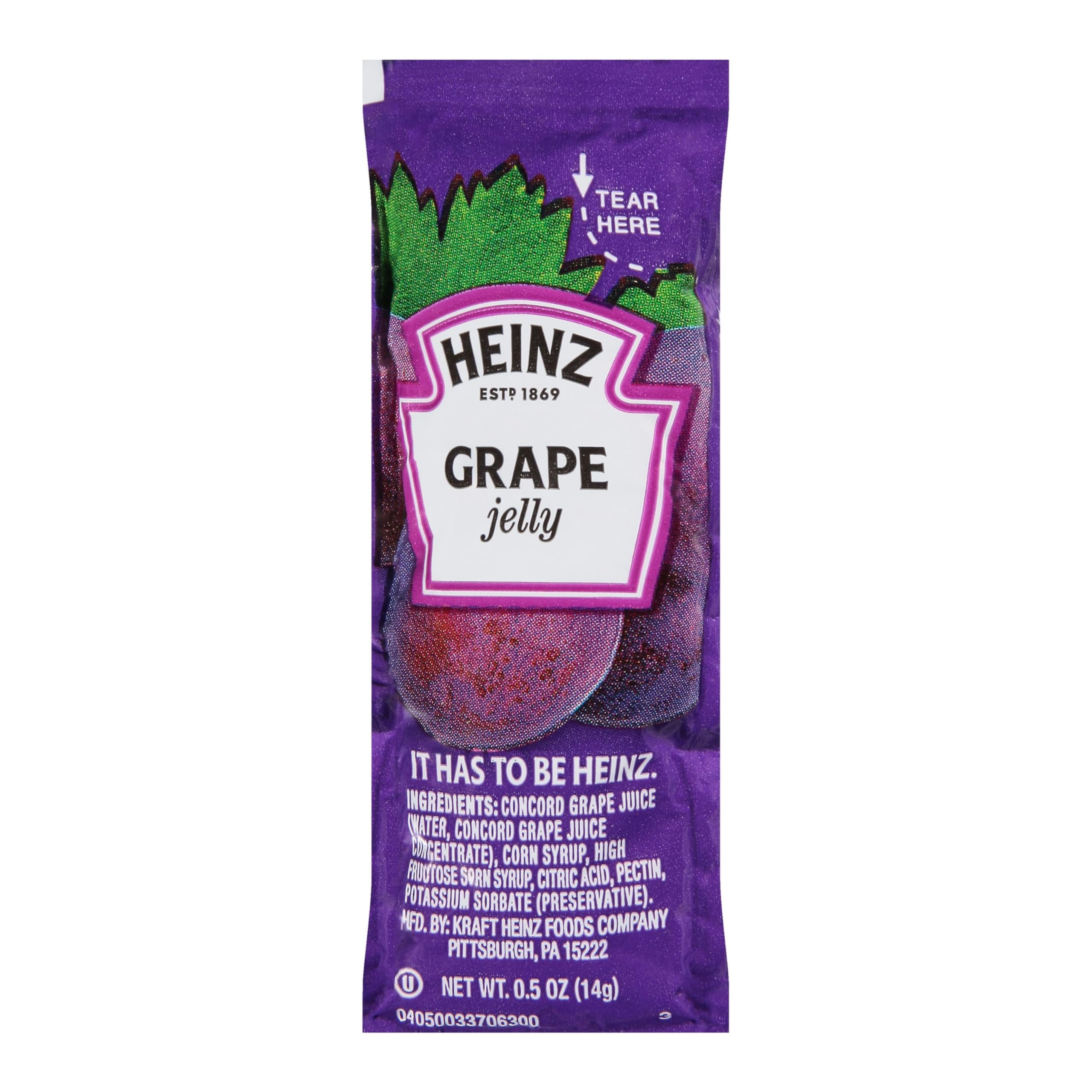 Heinz Grape Jelly Single Serve Packet (0.5 oz Packets, Pack of 200