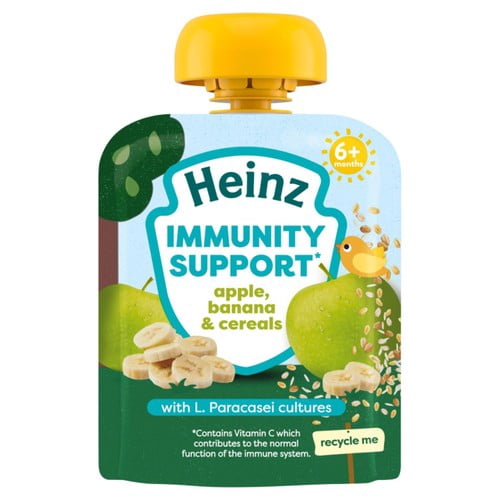 Heinz Immunity Support Baby Pouches, Apple, Banana & Cereals 6m+ 85g, British Import (Pack of 3)