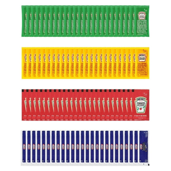 Heinz Kraft Condiment Packets On the Go, Ketchup, Mustard, Relish, Mayo, 25 Packets Each, 100 Packets Total