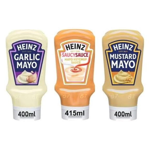 Heinz Mayo Variety 3 Pack, Garlic, Saucy Sauce, Mustard, 400ml-415ml