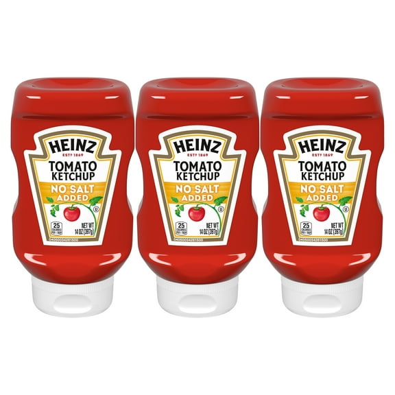 Heinz No Salt Added Tomato Ketchup Bottle, 14 oz (3-Pack)