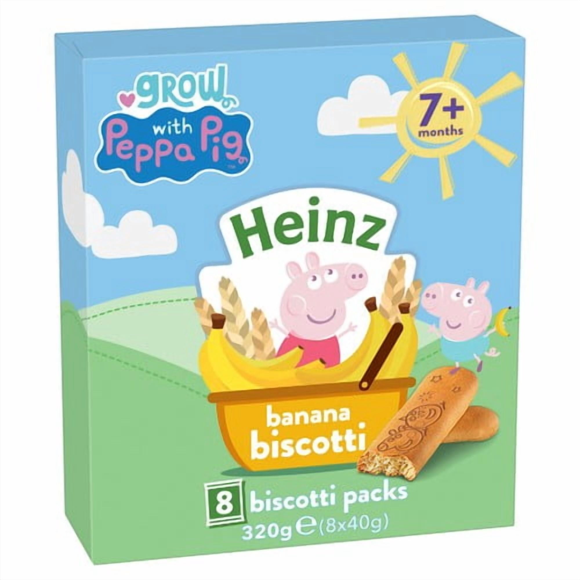 Heinz Peppa Pig Banana Biscotti Baby Food Snacks 7+ Months Multipack 8 x 40g, British Import (Pack of 2)