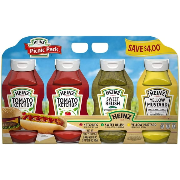 Heinz Picnic Variety Condiment Relish, Ketchup, Mustard Picnic Pack - 4 Ct.