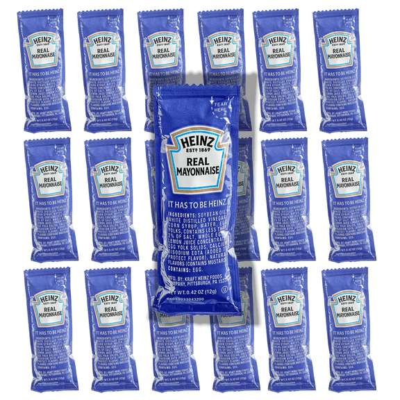 Heinz Real Mayonnaise Single Serve Packets, Classic Creamy Mayo Made with Real Eggs, Oil and Vinegar, 0.42 oz Each, 20 Pack