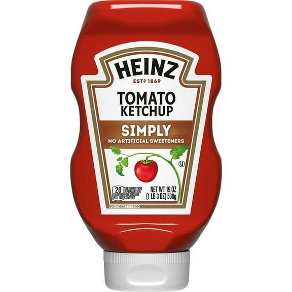 Heinz Simply Tomato Ketchup with No Artificial Sweeteners 19 oz Bottle (Pack of 4)