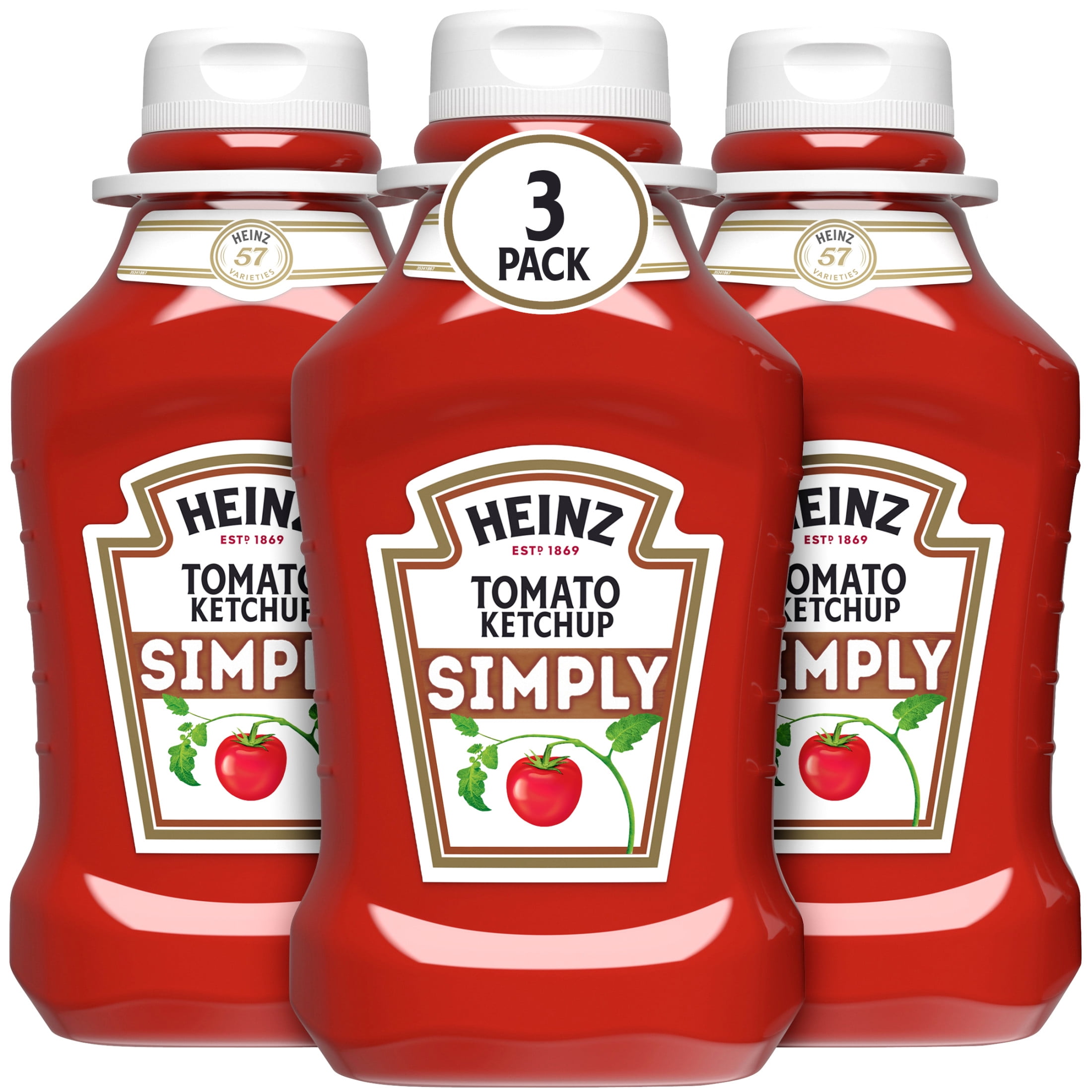 Heinz Simply Tomato Ketchup, 3 Bottles, for Easy Sharing and Easy Serving, No Artificial Sweeteners, 44 oz