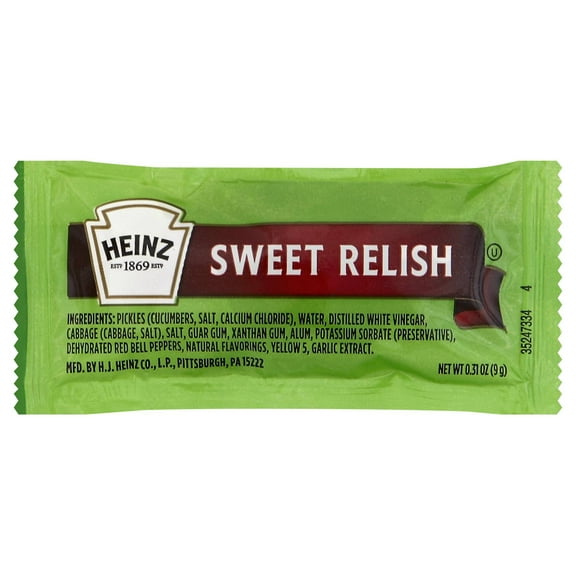 Heinz Sweet Relish, Single Serve, 0.31 oz. pack, Pack of 500