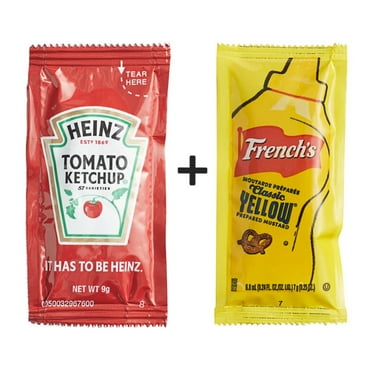 Heinz Tomato Ketchup + French's Classic Yellow Mustard Single Serve Packets l Pack of 100