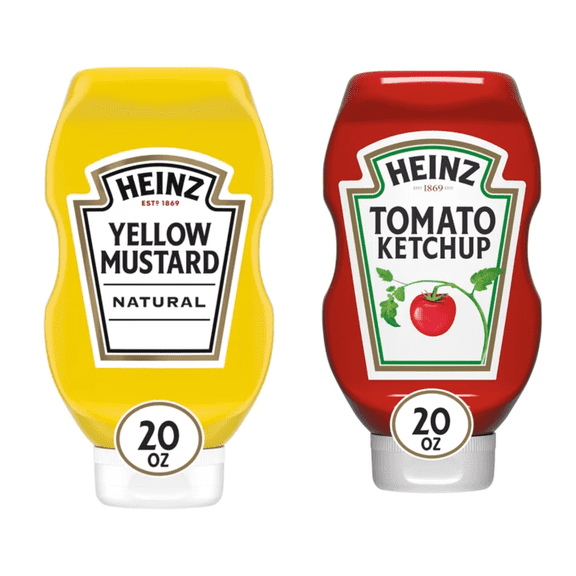 Heinz Tomato Ketchup Inverted Squeeze 20 oz,Heinz Yellow Mustard, 20 oz Bottle